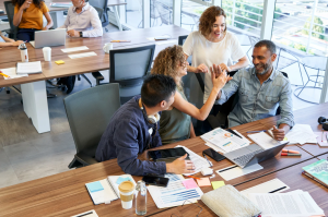 Happy smb leaders planning for business continuity and resilience.